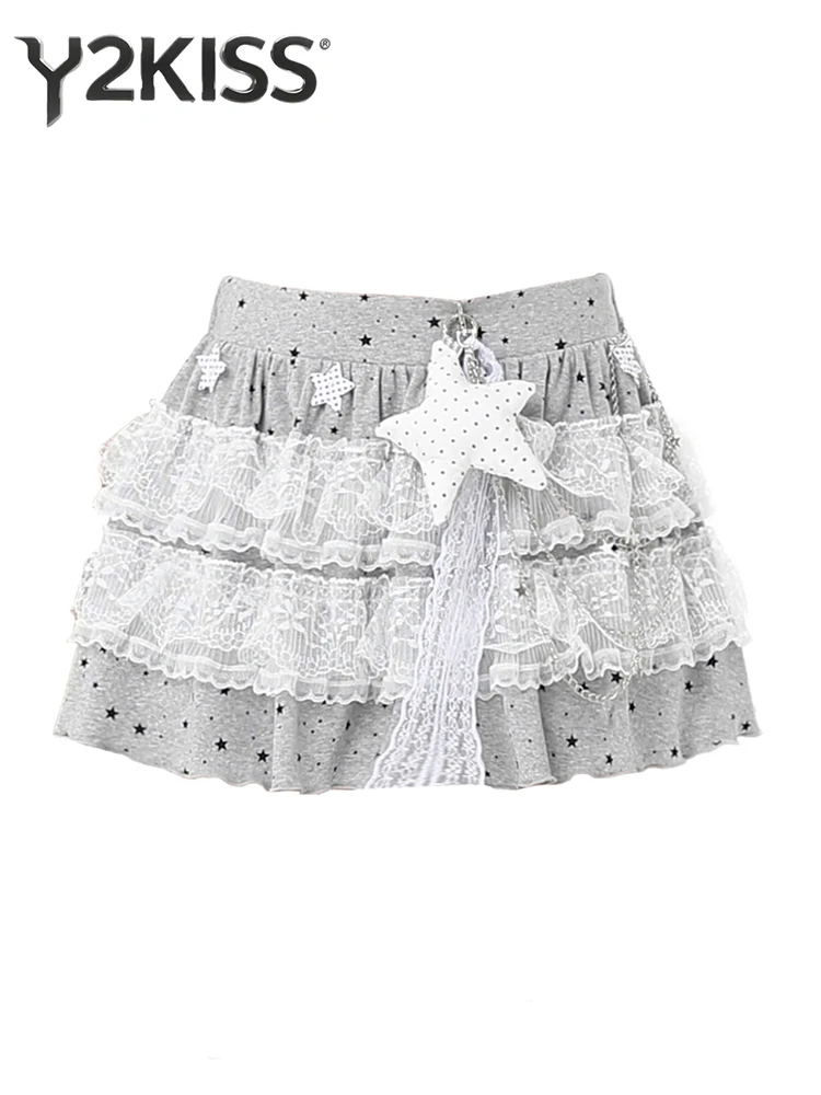 

Женская мини-кружевная юбка, корейская Cutecore, американская ретро-юбка в консервативном стиле, эстетичная вечеринка 2000-х годов, дизайн Y2k, кокетка Gyaru, уличная одежда