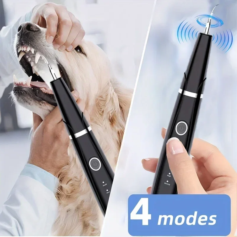 Electric Ultrasonic Pet Scaler, 2 Cleaning Heads, 4 Modes, Home Calculus Remover, Gum Care Set