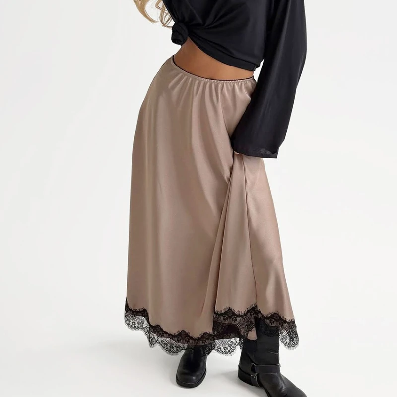 

Autumn and Winter New Satin Skirt Lace Half Length Skirt A-line Skirt Design Sense Temperament Fashion 2025