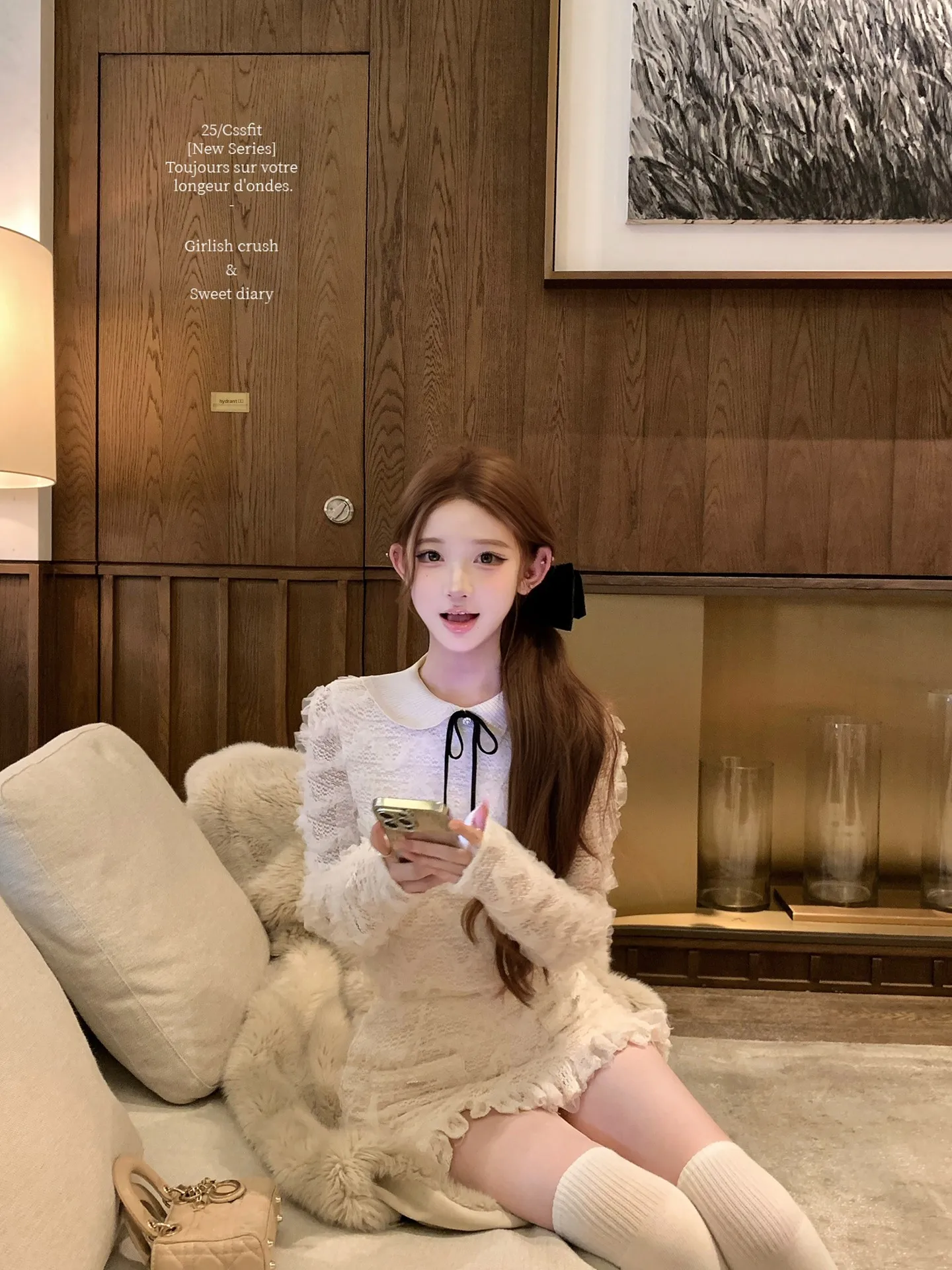 

Вязаный комплект Ele: топ с кружевным воротником и юбка, женский повседневный модный комплект с длинными рукавами и воротником-стойкой, трикотажный костюм