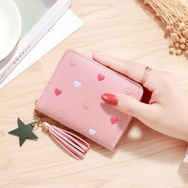 2024 Women Small Wallet Ladies Mini Tassel Wallet Cute Girl Short Zipper Lovely Pu Leather Coin Purse Female Hand Wallet Cartera