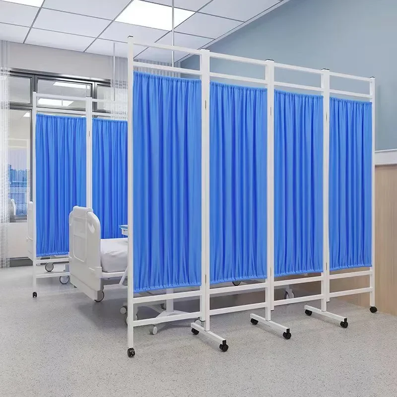 Mobile Medical Screen Partition Folding Iron Fabric Wheel Hospital Clinic Beauty Salon Health Privacy Divider