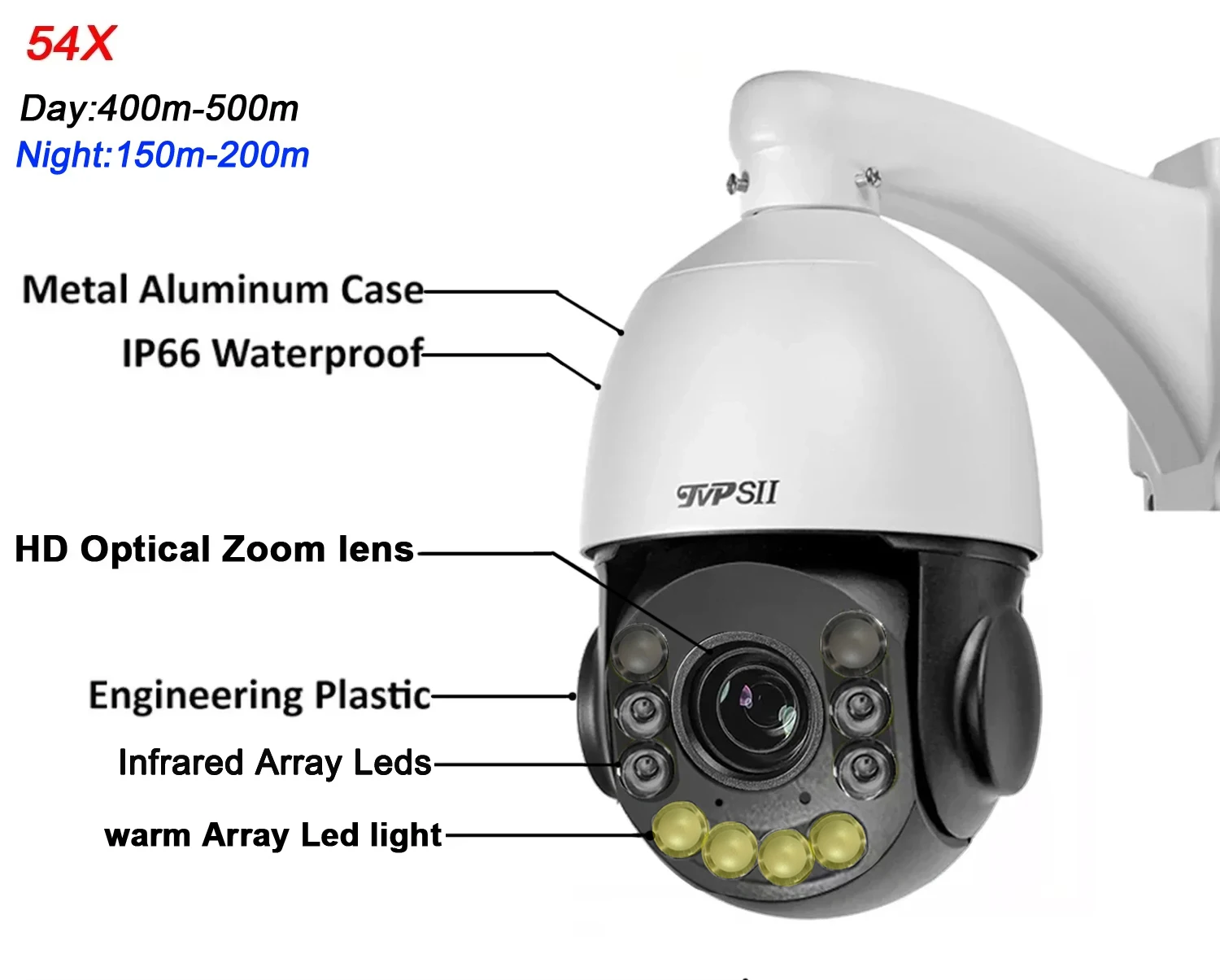 Full Color Auto Tracking Vehicle Human 30fps 8MP 4K IMX415 H.265+ 54X Zoom 360° Audio Outdoor ONVIF POE PTZ Speed Dome IP Camera