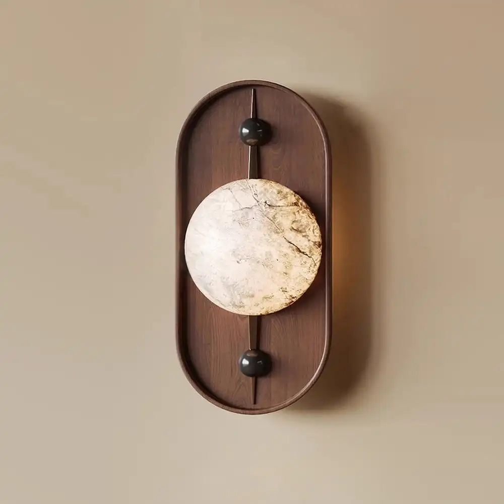 Bezel Walnut Clor Translucent marble, Modern Minimalist Style, Wall light for Bedroom, Living Room, Hallway Decoration, Study