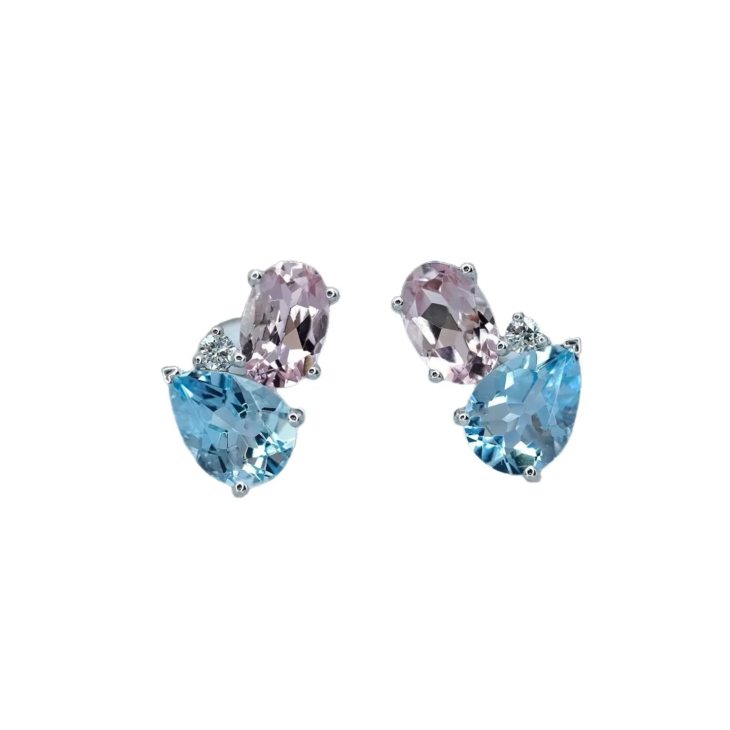 Light Luxury Natural Morganite Aquamarine Earrings S925 Sterling Silver Female Color Gemstone Earring Delicate Jewelry Gift
