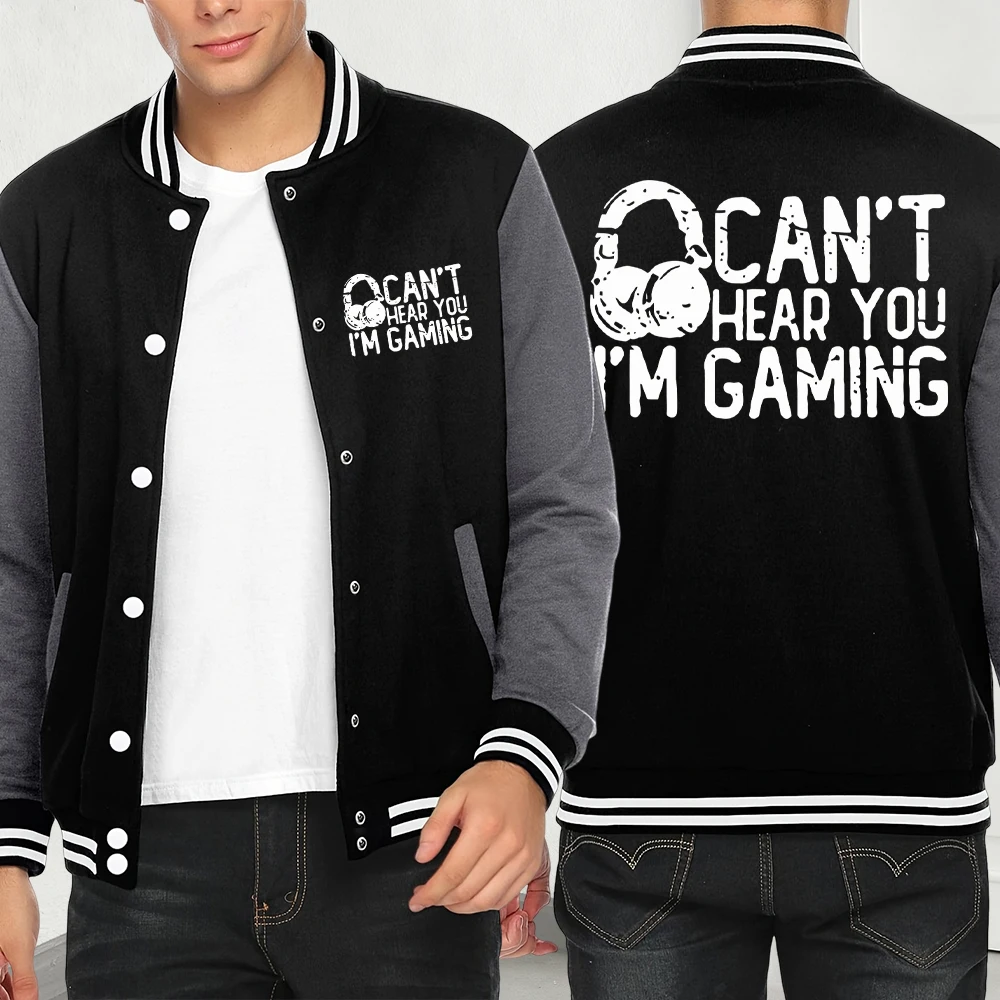 

Мужская уличная одежда с принтом Can't Hear You I'm Gaming, свободная одежда с героями мультфильмов, модные куртки большого размера, осенний флисовый бейсбольный трикотаж