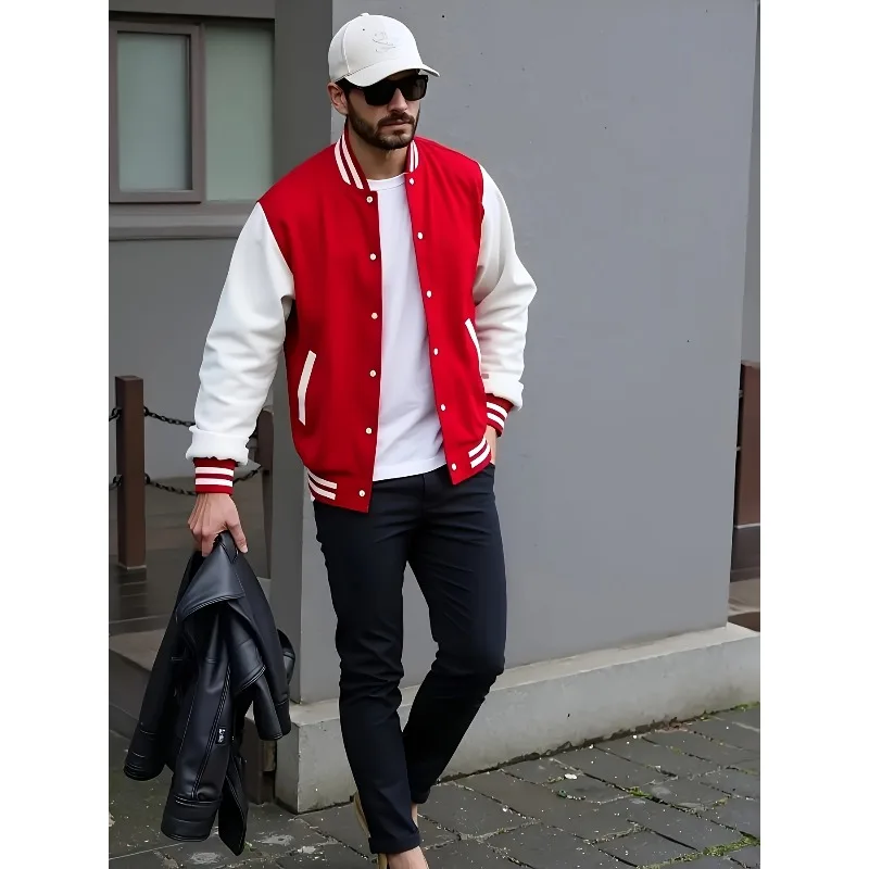 

Men's Autumn and Winter Fleece Warm Casual Sports Baseball Jacket, Comfortable Y2K