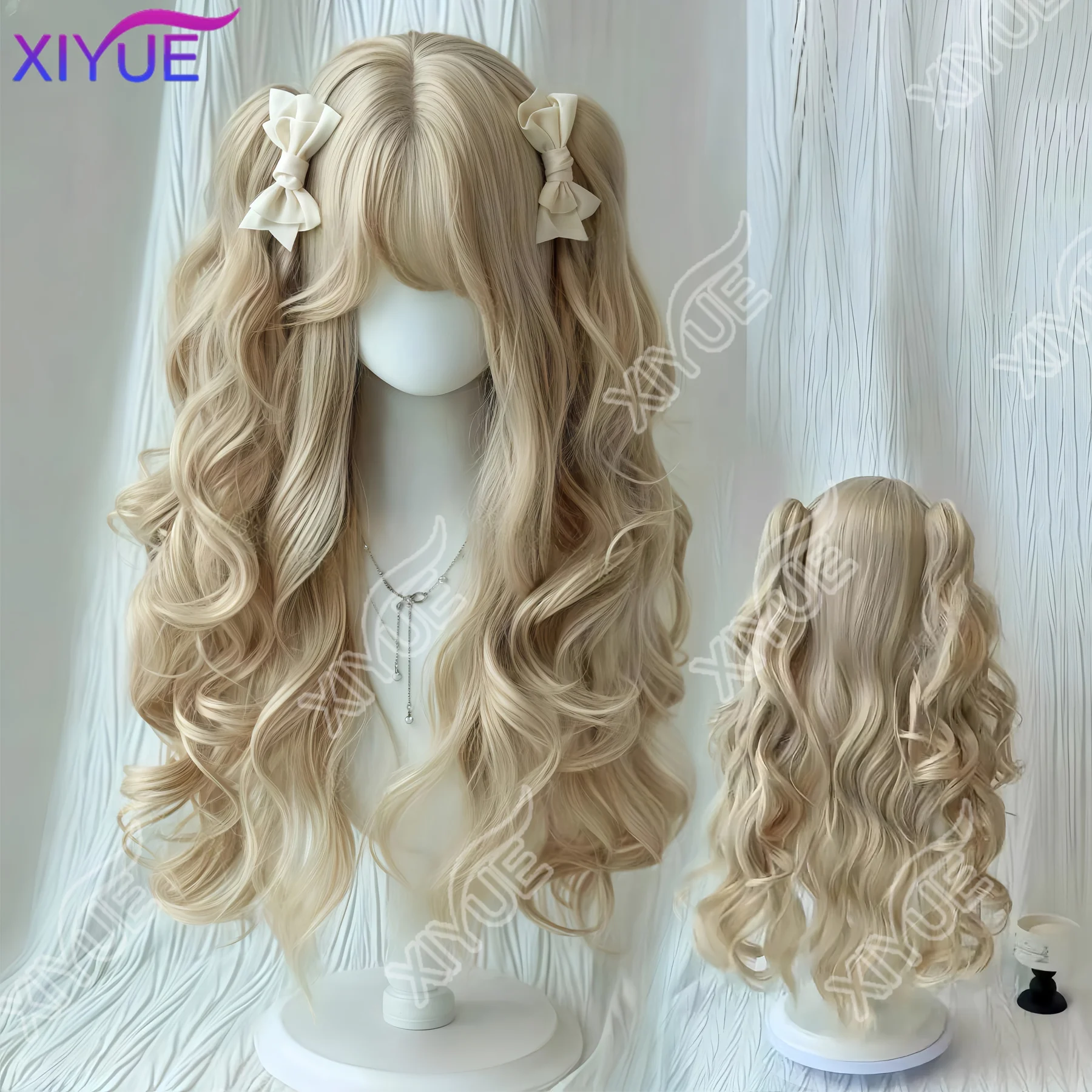 XIYUE Synthetic Wig for Women Lolita Clip-On Style Double Ponytail Wig Suitable for Role Playing Christmas Halloween