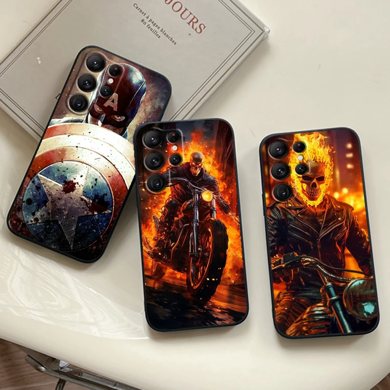 Capa de telefone preta para Samsung Galaxy, Motoqueiro Fantasma, Capitão América, S24, S23, S22, S21, S20 FE, S10, S10E Plus, Ultra Pro Lite, 5G