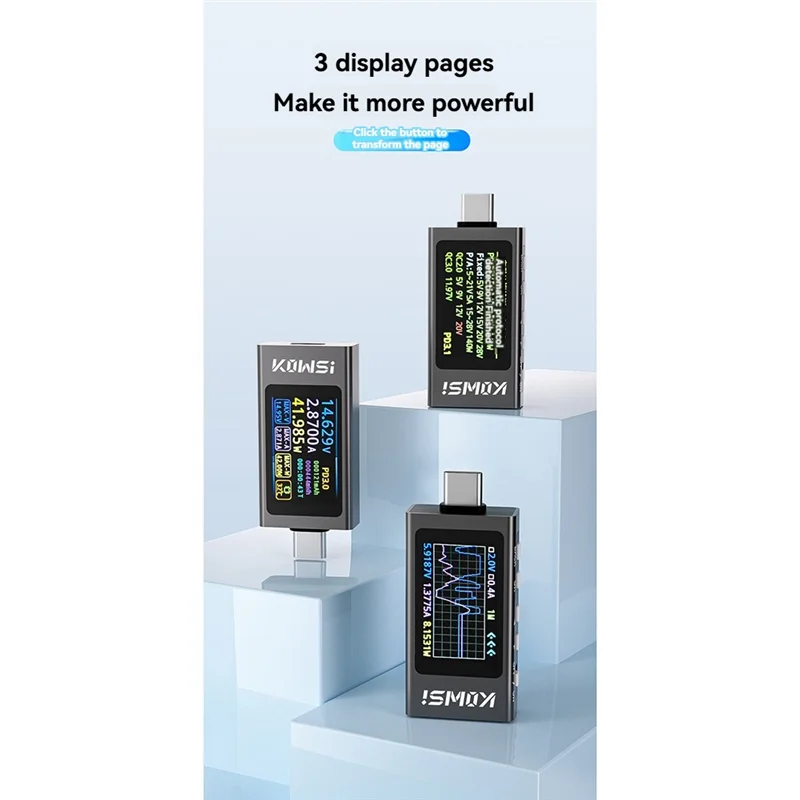 KOWSI KWS-X1 Type-C Tester DC 3.3-36V 0-12A Digital Voltage Current Detection Meter IPS Display Fast Charging Trigger Meter