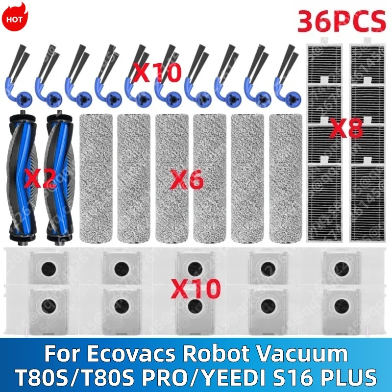 

ECOVACS T80S /T80S PRO /YEEDI S16 PLUS Robot Vacuum Spare Parts Main Side Brushes Mop Cloths HEPA Filters Dust Bags Accessories