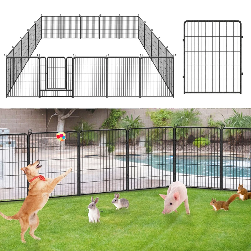 

Decorative Garden Fence Metal Panel Dog Fence With Gate 32in(H) x 44Ft(L) Fencing Folding Animal Barrier 20 Panels Outdoor Fence