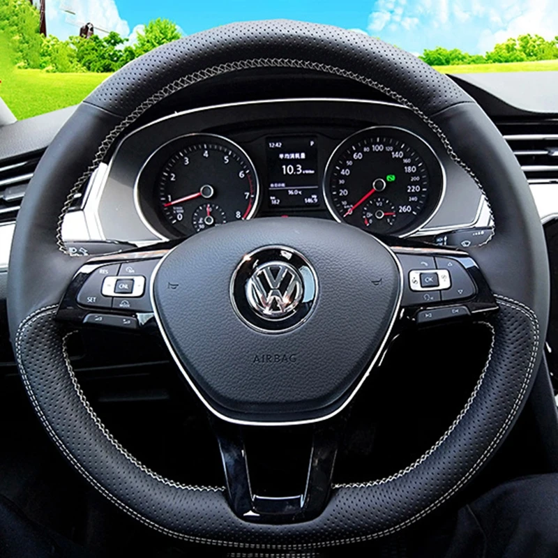 Customize DIY Non-Slip Genuine Leather Car Steering Wheel Cover For Volkswagen Golf 7 Mk7 Passat B8 Car Interior Car Accessories