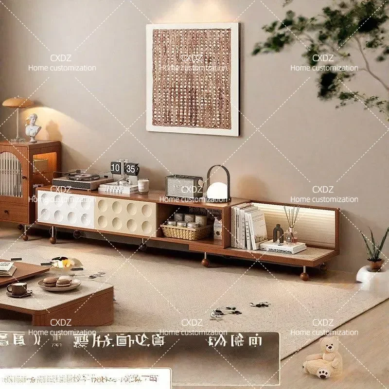 Nordic style retro retractable wooden storage cabinet, new solid wood TV cabinet combination supports complete installation