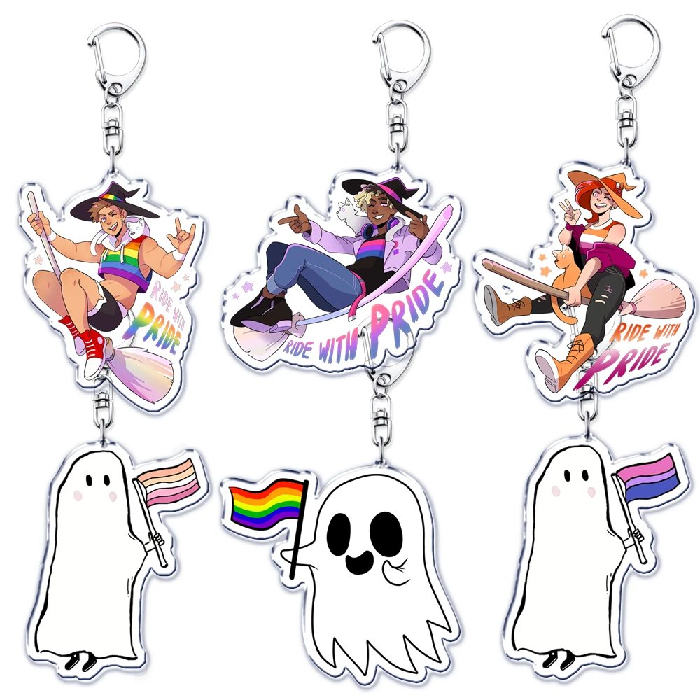 Cute Lgbt Halloween Keychain for Accessories Bag Gay Pride Lgbtq Spooky Ghost Lesbian Keyring Jewelry Rainbow Fans Friends Gifts