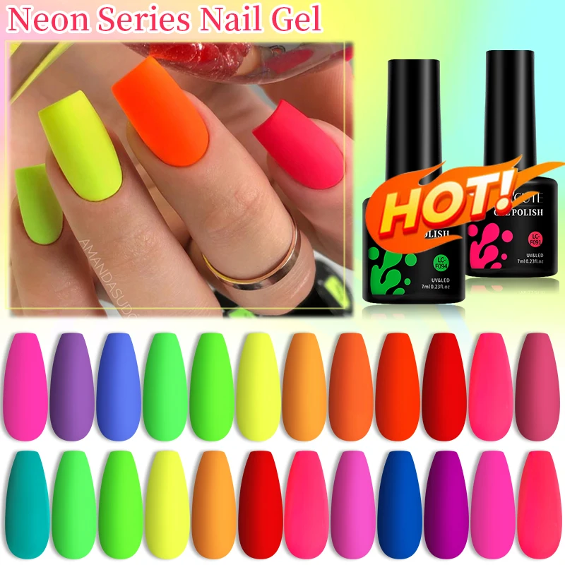 LILYCUTE Green Fluorescent Matte Color Gel Nail Polish 7ml Neon Purple Red Soak Off Gel Varnish For Nails Design UV Nail Art Gel