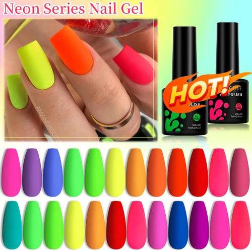 LILYCUTE-esmalte de uñas en Gel, Color verde fluorescente mate, 7ml, neón, púrpura, rojo, barniz en Gel para decoración de uñas, Gel UV