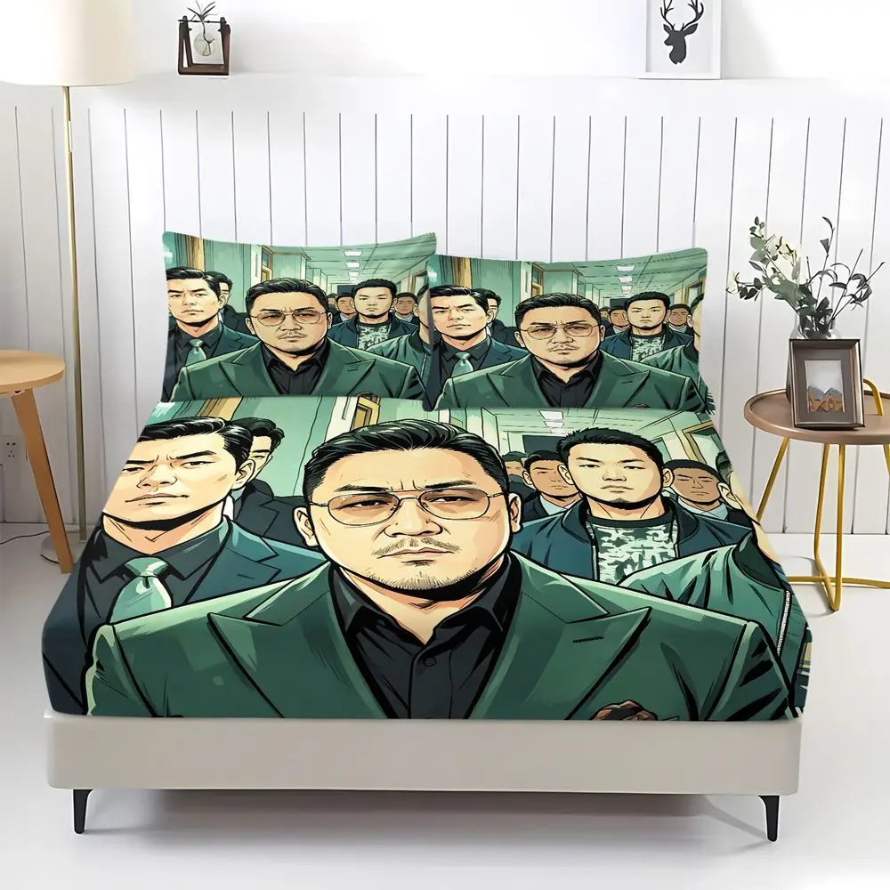 Suit Group Tough Man Fitted Sheet Set Bed Sheet Set Bedding Set No Fillers Masculine Digital Print Street Style Bedroom Bed Cove