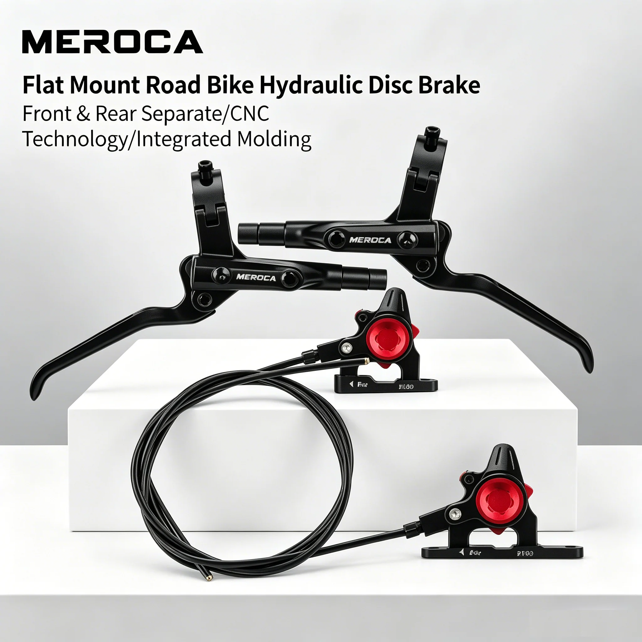

MEROCA Flat Mount Road Bike Hydraulic Disc Brakes Front & Rear Set, 160mm Rotor Compatible, CNC Machined