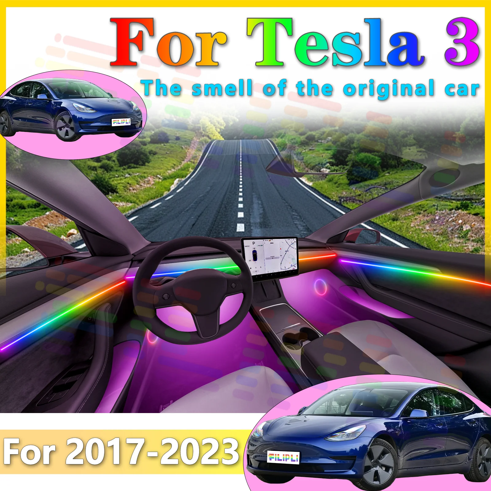 

FILIPLI для Tesla Model 3 Интерьерная экологическая светодиодная лента, акриловая, 64 цвета, RGB Symphony, все цвета - изменение с разными
