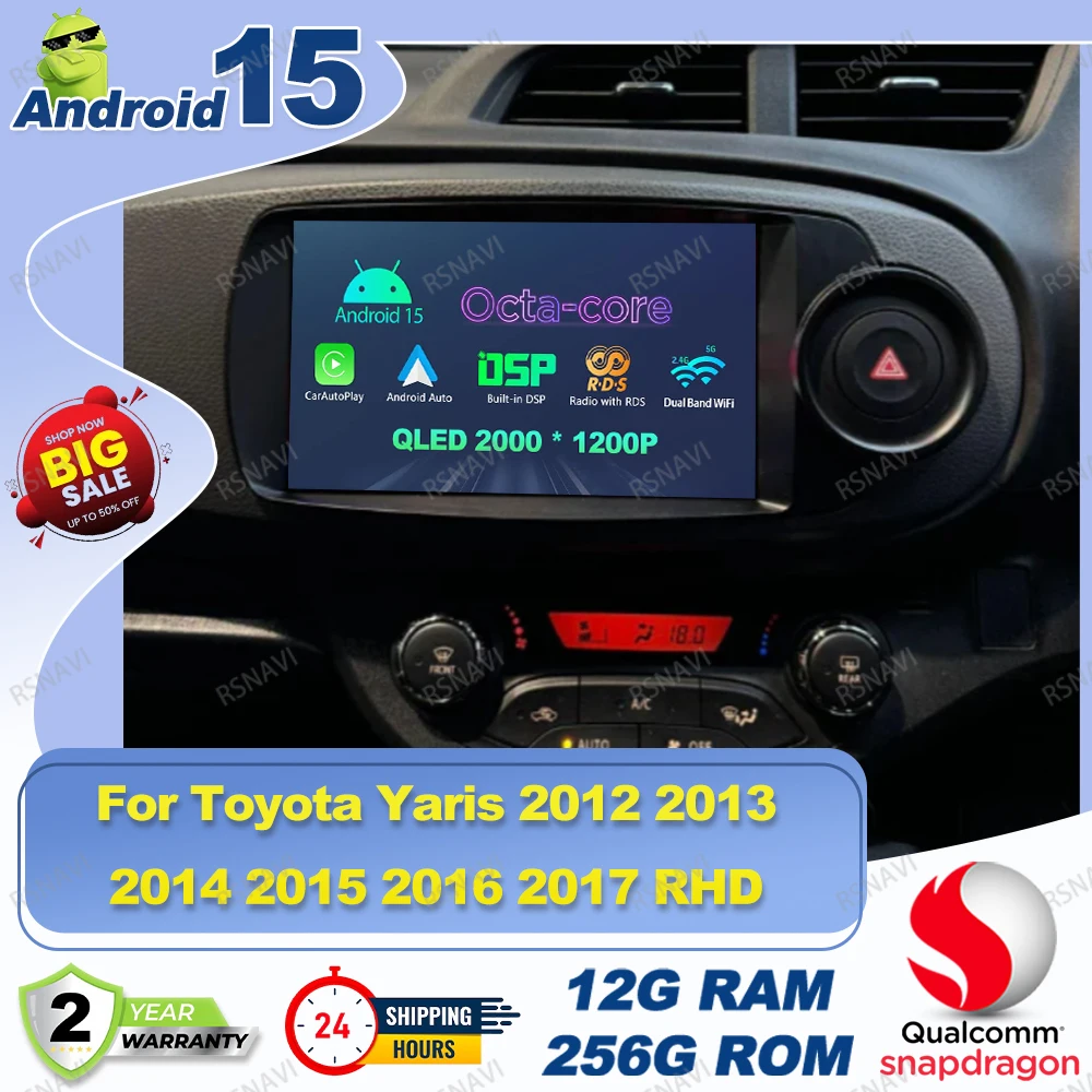 Android 15 Car Radio For Toyota Yaris 2012 2013 2014 2015 2016 2017 5G WIFI Viedo Player Qualcomm Multimedia 360 Camera AUTO RDS