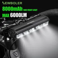 NEWBOLER-luz frontal para bicicleta, linterna impermeable de 8000mAh, carga USB de 6000 lúmenes, accesorios para lámpara de Ciclismo de Carretera MTB