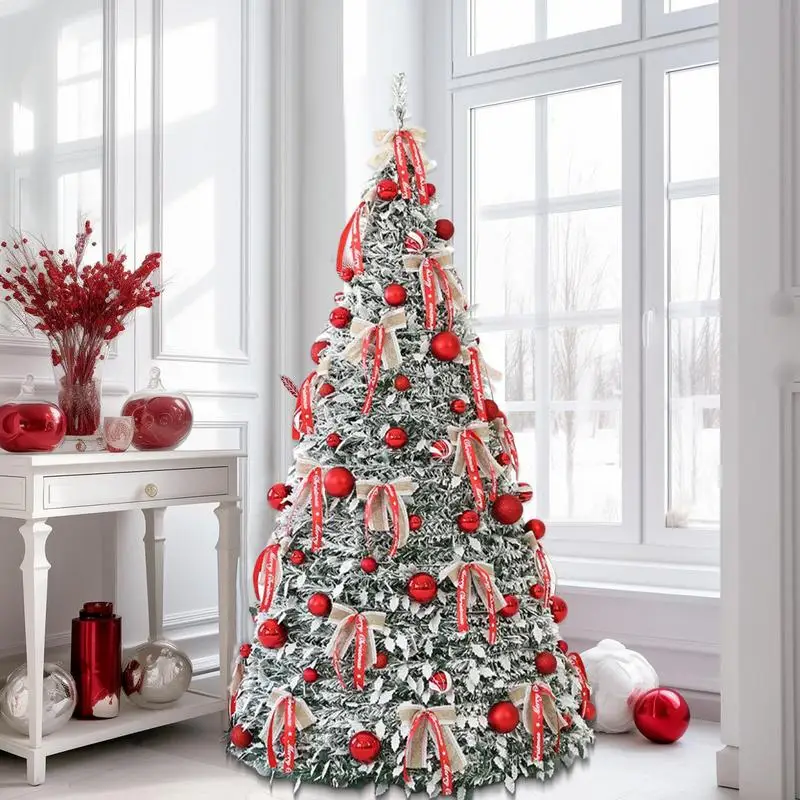 Foldable Christmas Tree 1.5m Red Telescopic Folding Christmas Tree Artificial Christmas Tree Creative Christmas Decoration Tree