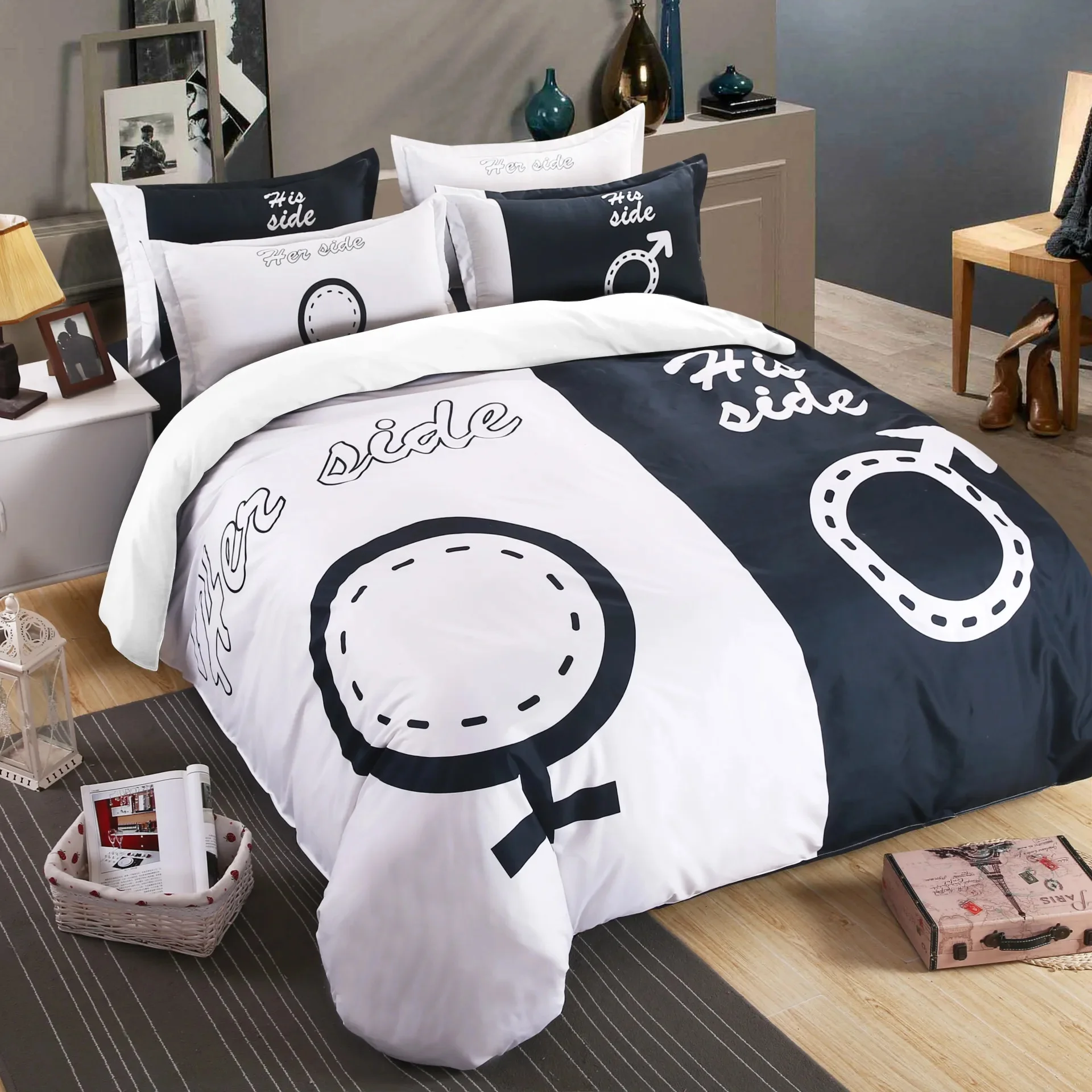 Big Boss Black N White His Her Valentine Bedding Set Duvet Cover Pillow Case King Queen Size Bed Linen Set