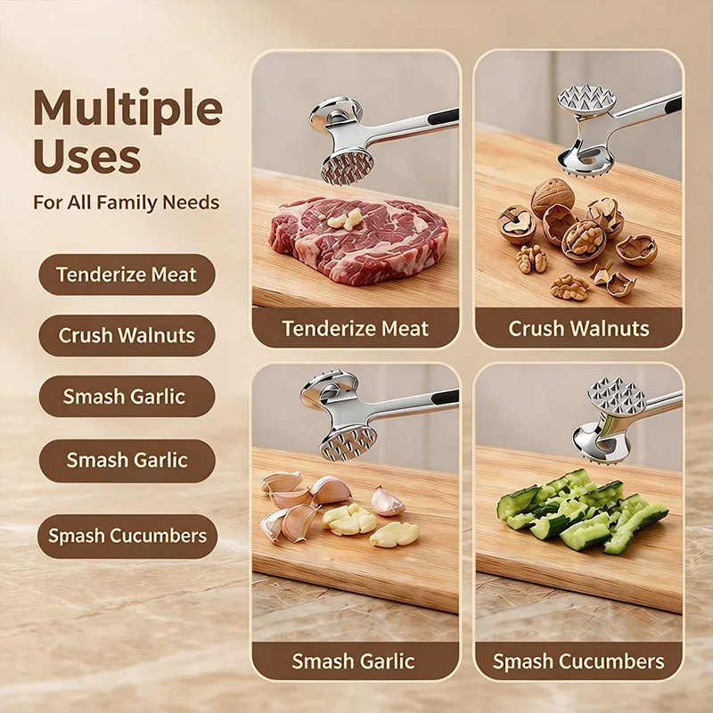 Zinc alloy Meat Tenderizer - Double-Sided Hammer for Steak, Floss & Pulled Pork | Heavy Duty Kitchen Mallet