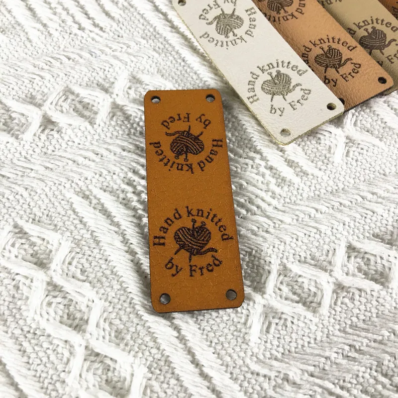 

30pcs Personalized tags for knitting crochet Sewing leather label Customize logo text Fold over handmade clothing crafts labels