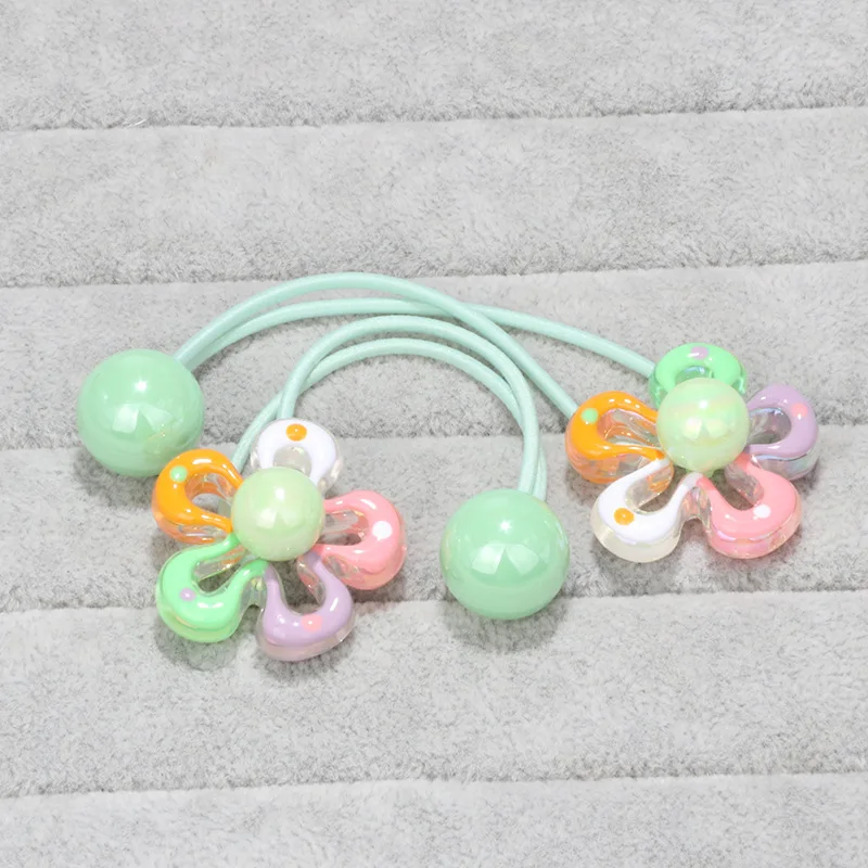 2 Stück funkelnde Blumen-Haargummis, bunte Perlen-Haargummis – Kinder-Haargummis für Pferdeschwänze, umlaufender doppelsträngiger Haargummi – Detail 7