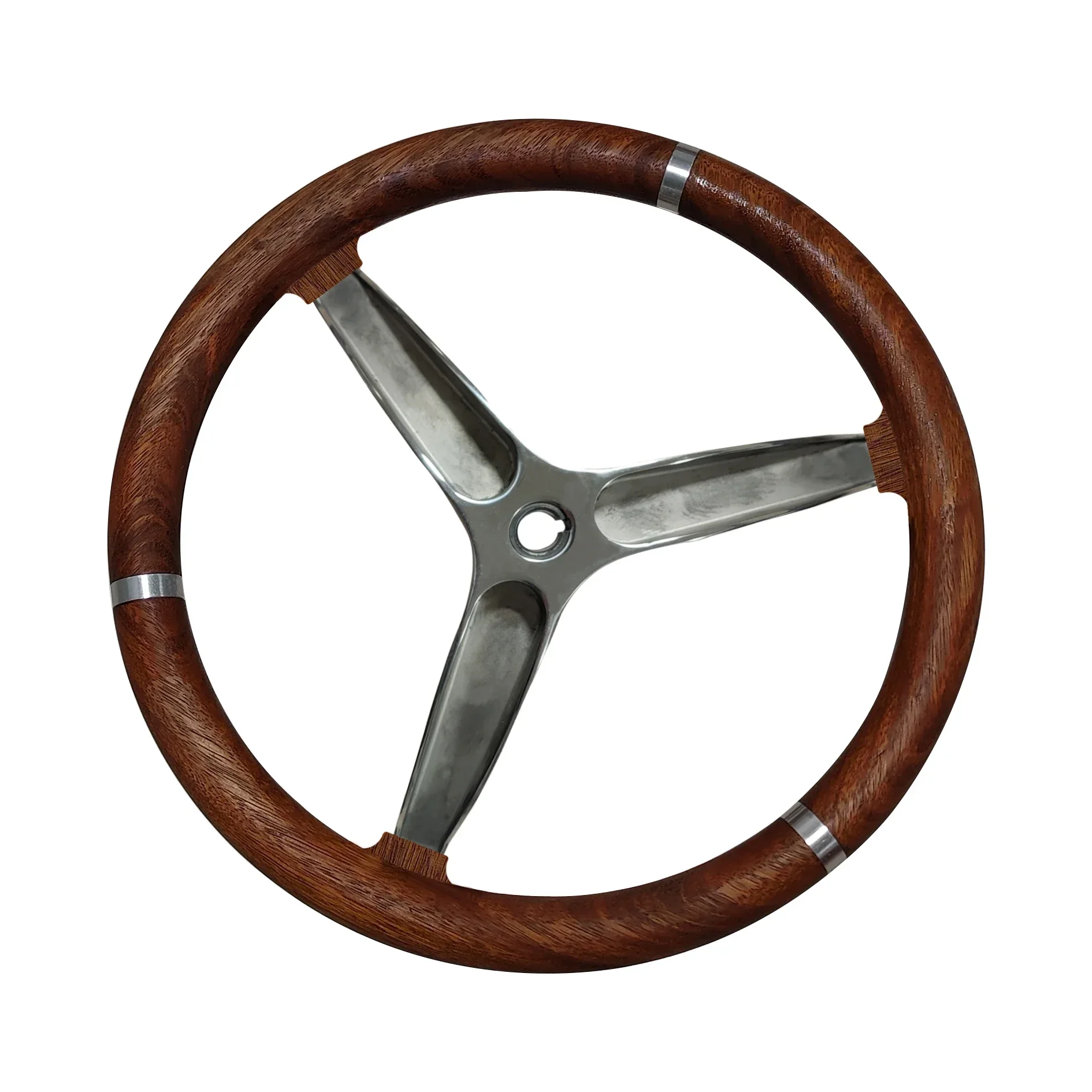 6-spoke Teak Steering Wheel Made Of Teak & Stainless Steel Standard 3/4" Tapered 7/8" Centre Hole