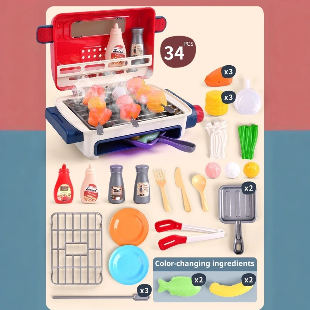 مجموعة شواء للأطفال مع صوت رذاذ خفيف، لعبة طبخ المطبخ المحاكاة للأطفال، هدايا عيد الميلاد