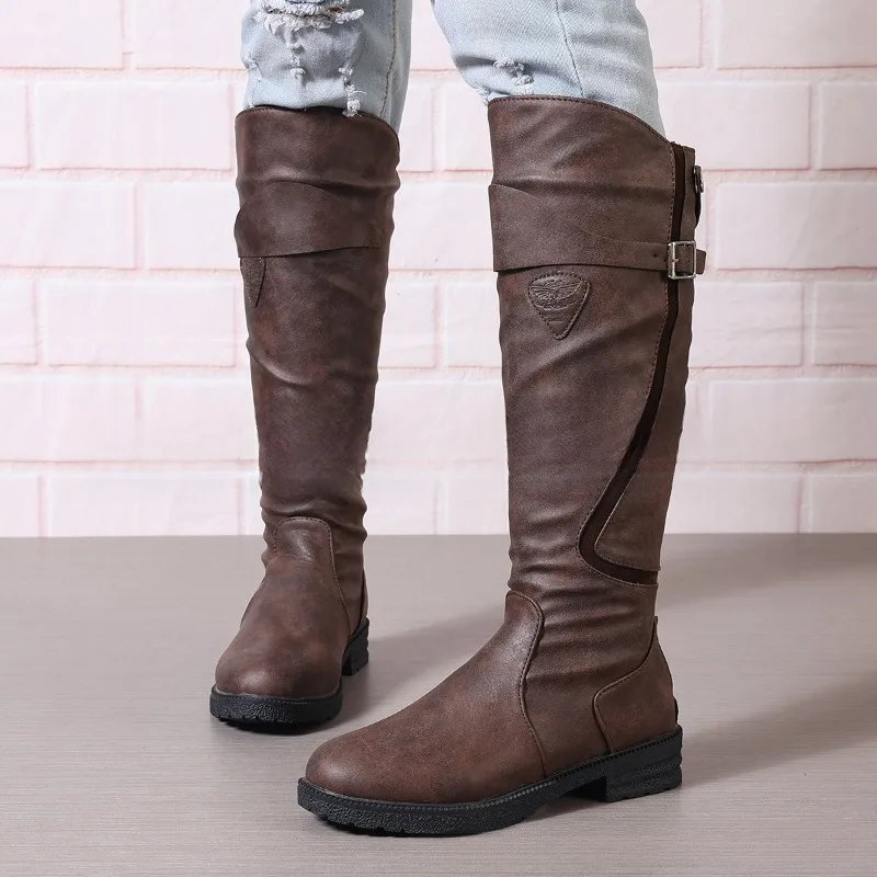 موضة جديدة الأحذية الغربية للنساء الشتاء حذاء برقبة للركبة جودة الجلد المدبوغ طويل الراحة ساحة Botines Mujer الفخذ عالية التمهيد بوتاس
