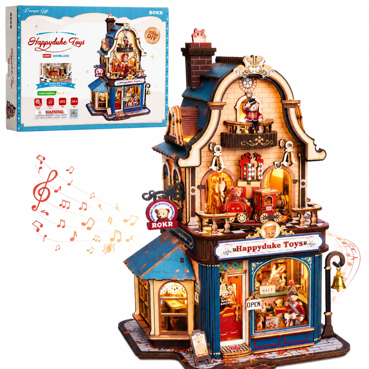 ROKR Happyduke Toys Shop DIY Miniature House Kit Tiny Home Kinetic Model Building Kits  for Home Decor Christmas for Adults