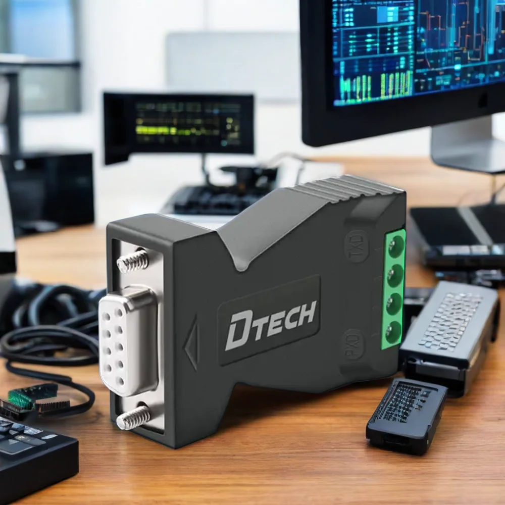

3PCS DTECH Black 1200M 2-Port Adapter 300~115.2Kbps Transmission Speed Twisted Pair Passive RS232 To RS485 Converter