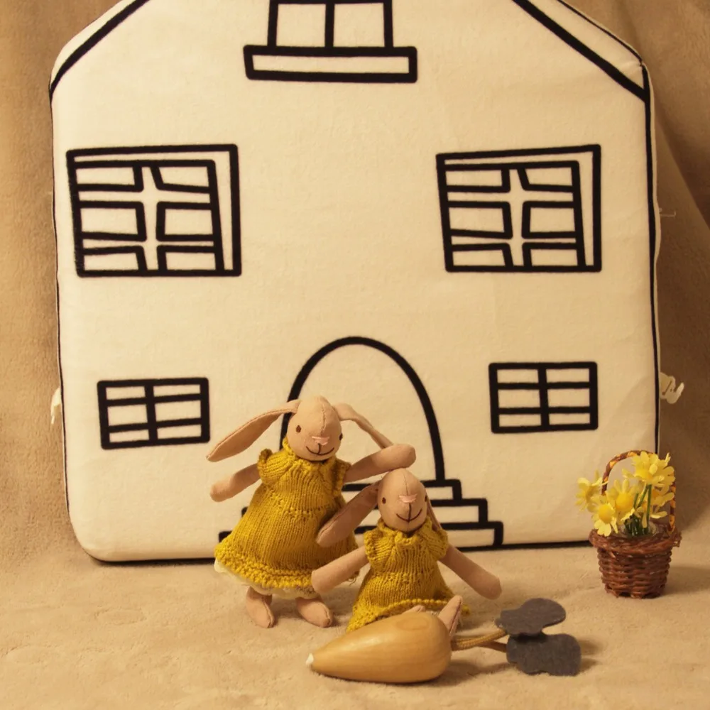 Coelho calmante waldorf nativo kawaii dos desenhos animados recheado tricô vestido artesanal educação pré-escolar