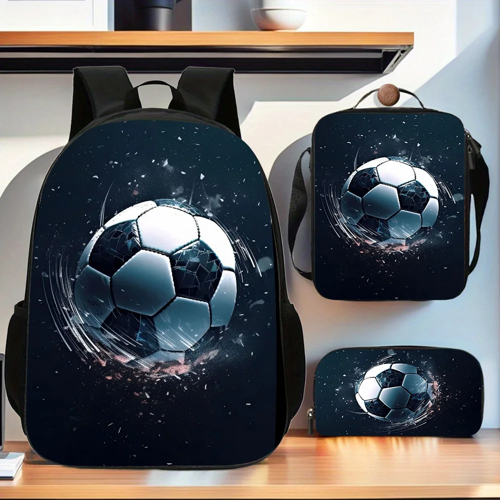 

Football 3pcs Stylish Backpack Collection, Featuring a Spacious Book Bag, a Handbag, And a Pencil Case, Ideal for Students on Th