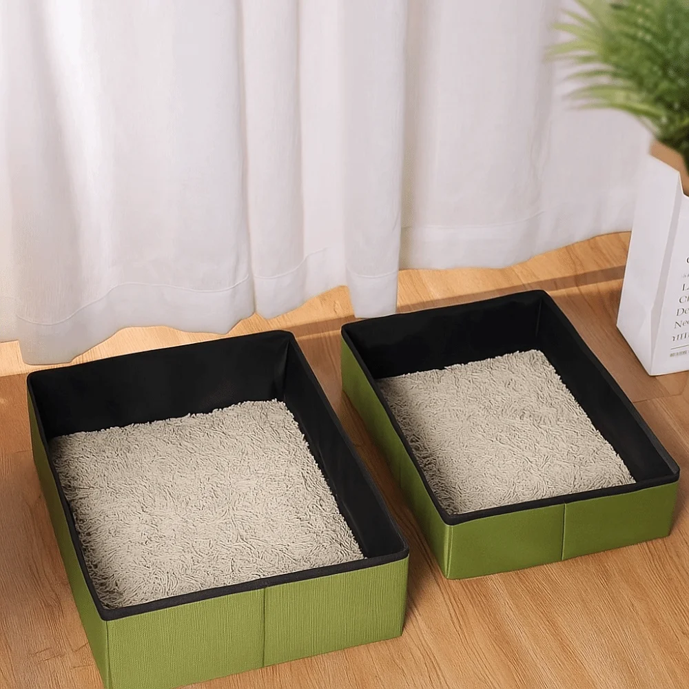 

Easy To Clean Waterproof Portable Cat Litter Box Oxford Folding Cat Toilet Tray Reusable Pet Garbage Bin Apartment