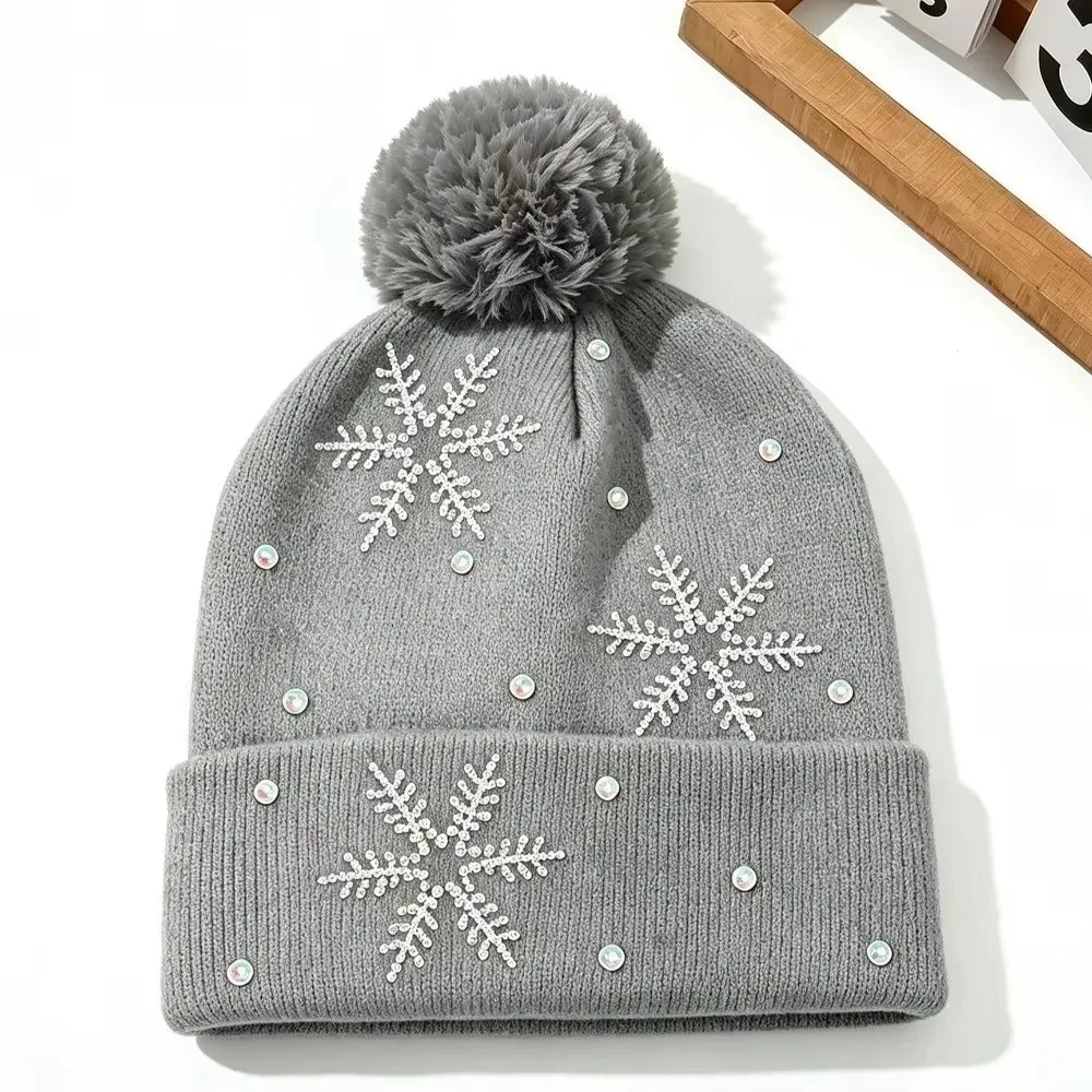 Thickened Women Snowflake Knitted Hat Ear Protection Keep Warm Pullover Hat Windproof Elastic Winter Balaclavas Cap Women