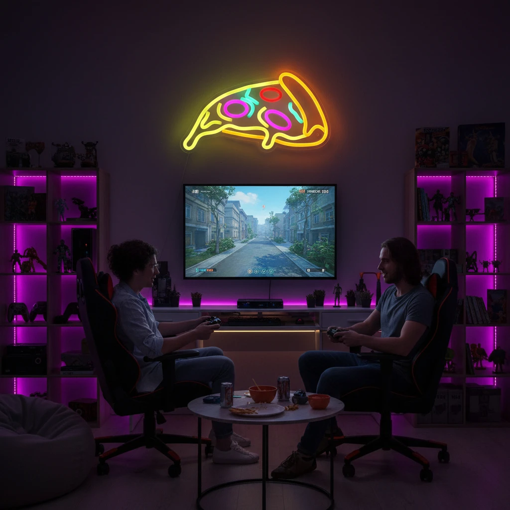 Neon LED Pizza, Szyld Neonowy do Pizzerii, Restauracji Fast Food, Lampa LED do Wnętrz, Szyld Reklamowy do Sklepu, Dekoracja Ścienna, Neon