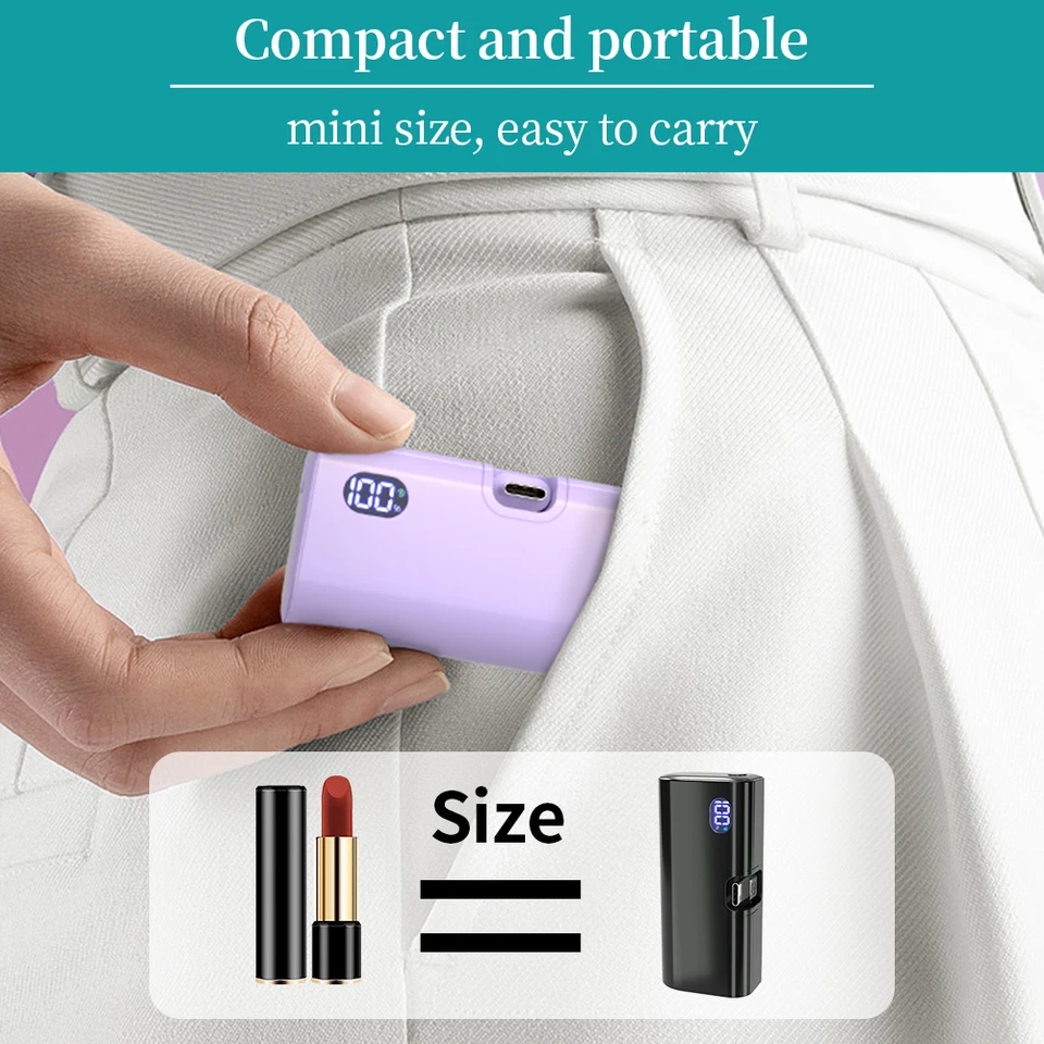 Power bank mini 5000mAh portátil con carga rápida, tipo C y Lightning, cargador plegable de doble enchufe para iPhone TECNO MI, batería externa 4