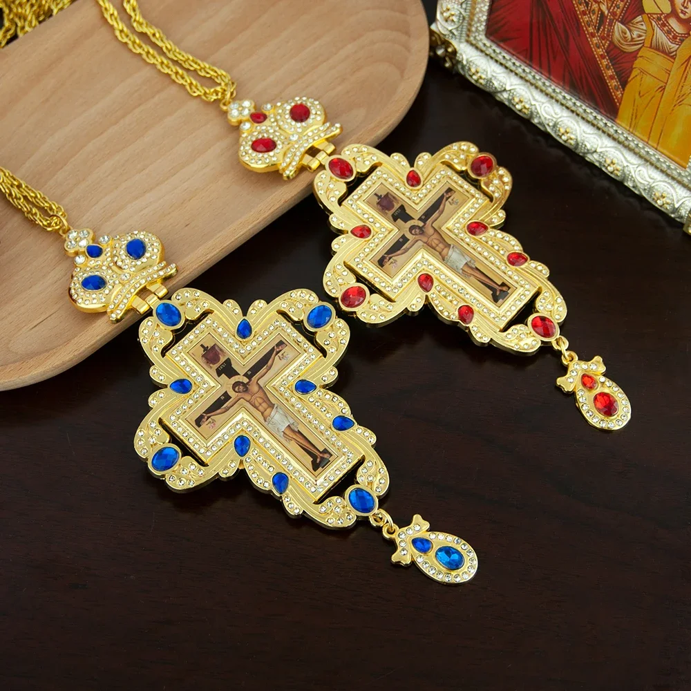 Gold Plated Pectoral Cross Russian Greece Crucifix Religious Necklace Byzantine Art and Orthodox Tradition Holy Cross Priests