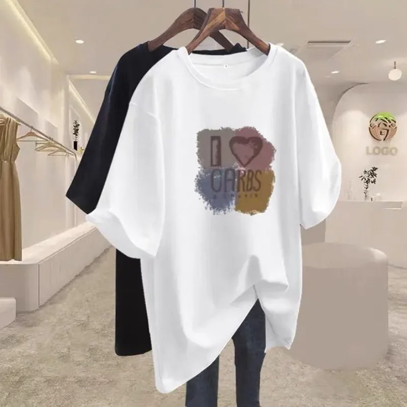 Summer European Style Pure Cotton Oversized Tshirt 45-105Kg Women Fashion O-neck Short Sleeve Basic Top Tee Office Lady Pullover image 6