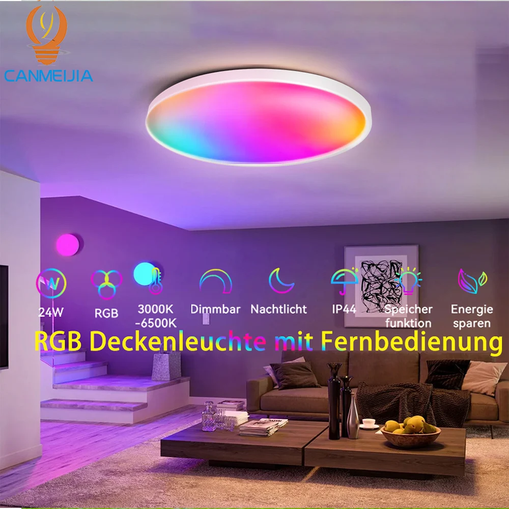 

Умный светодиодный потолочный светильник с блеском RGB Tuya, освещение с дистанционным затемнением, Bluetooth, украшение интерьера дома, Alexa, потолочные панели, светодиодные лампы