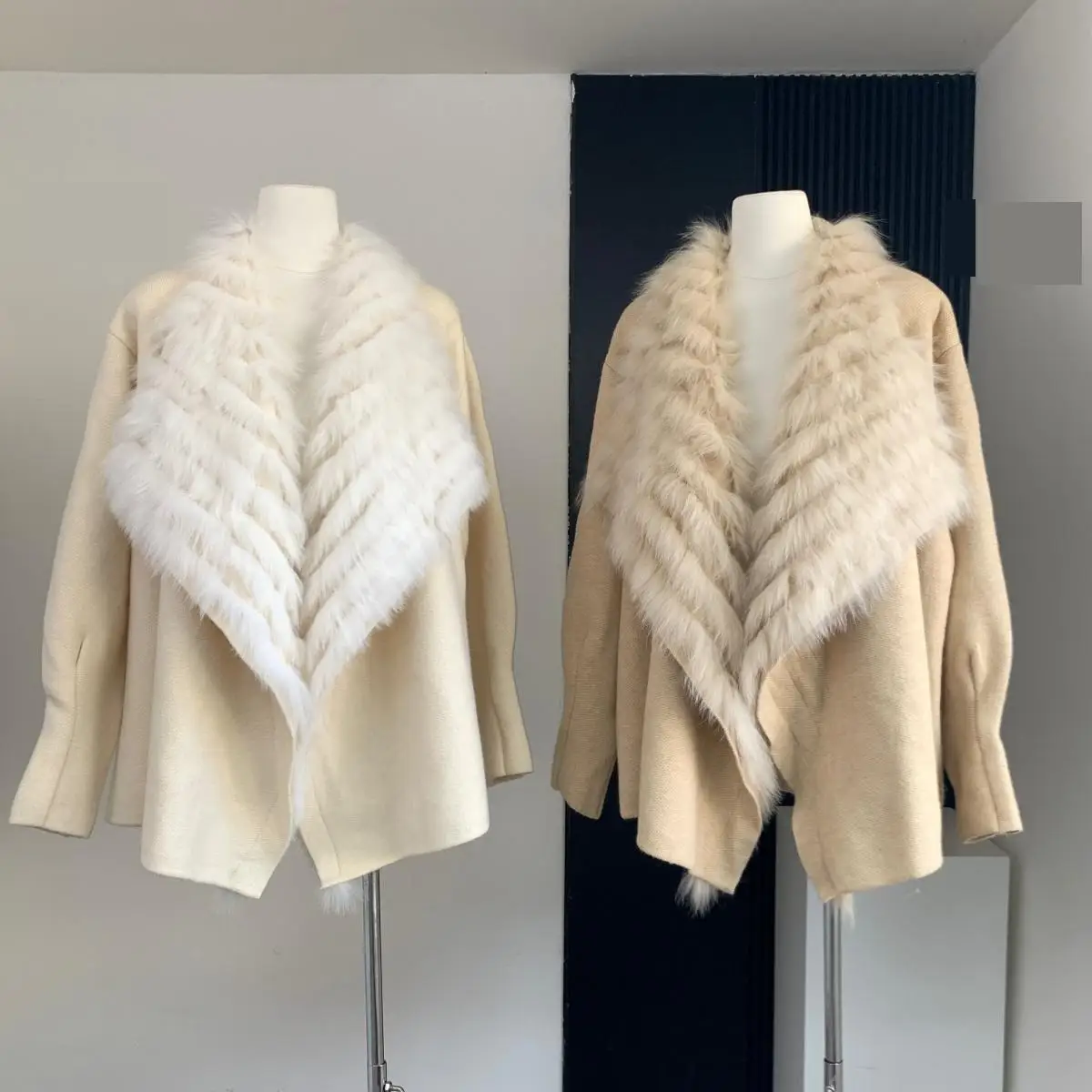 

Women's Winter Elegant Fox Fur Collar Long Sleeve Loose Knitted Coat Lady High Street Large Lapel Fluffy Fur Patchwork Outwear