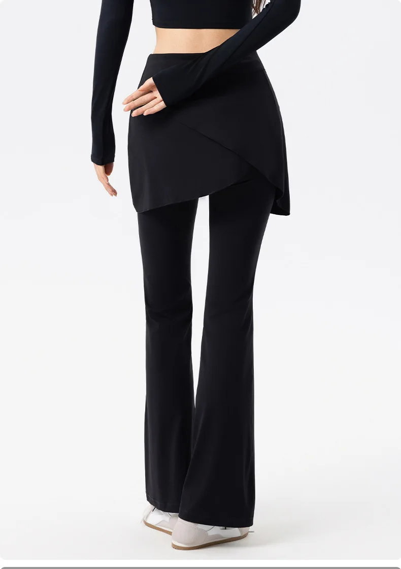 Yoga-Hosen für Frauen mit hoher Taille, Anti-Exposure, zweiteiliger Optik, hüftformende Trainingshose für Bauchstraffung, weit geschnittene Leggings – Detail 11
