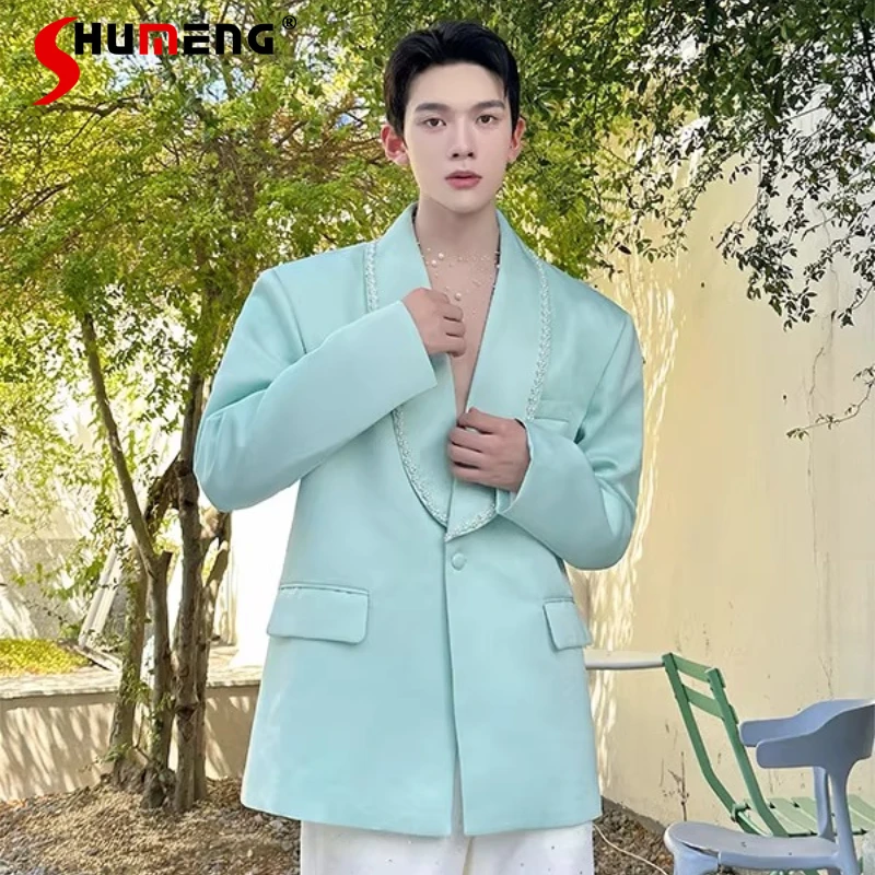 

High-End Beaded Decoration Comfort Blazers Men 2025 Autumn New Stylish Elegant Chic Tailored Coats Fashion Trendy Suit Jackets