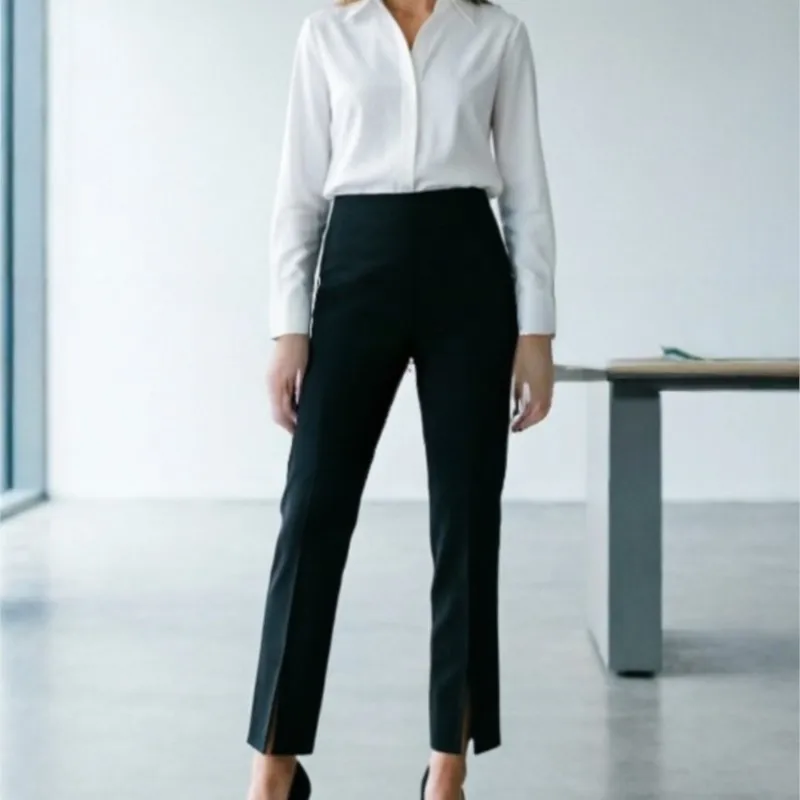 Women's Front Split Pants High Waist Slim Fit Cropped Trousers 16% Spandex Super Stretchy Nylon Casual Office Wear