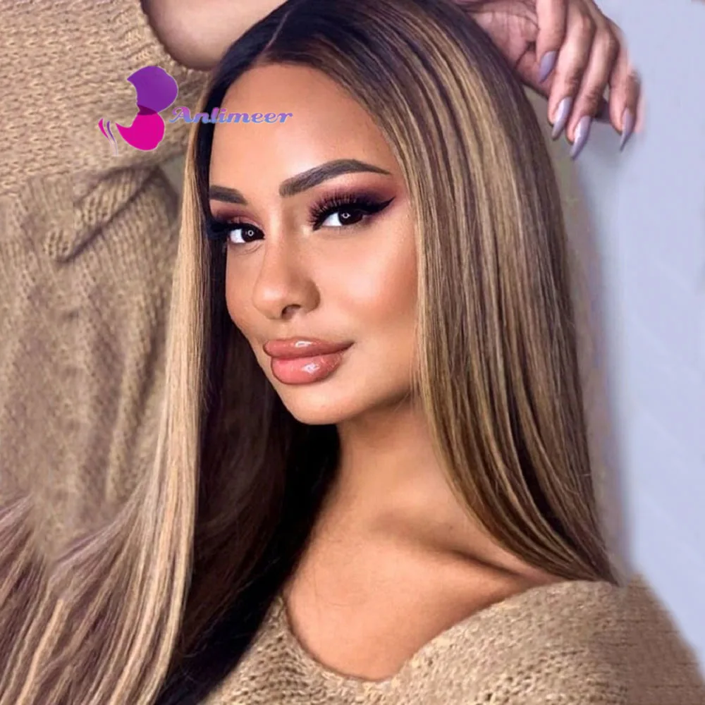 Silk Straight Honey Blonde Highlight Wigs Lace Front Human Hair Wig Brazilian Virgin Human Hair 13x4 Silk Top Wig for Women